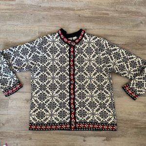 LL BEAN Fair Isle Nordic Sweater Cardigan Large